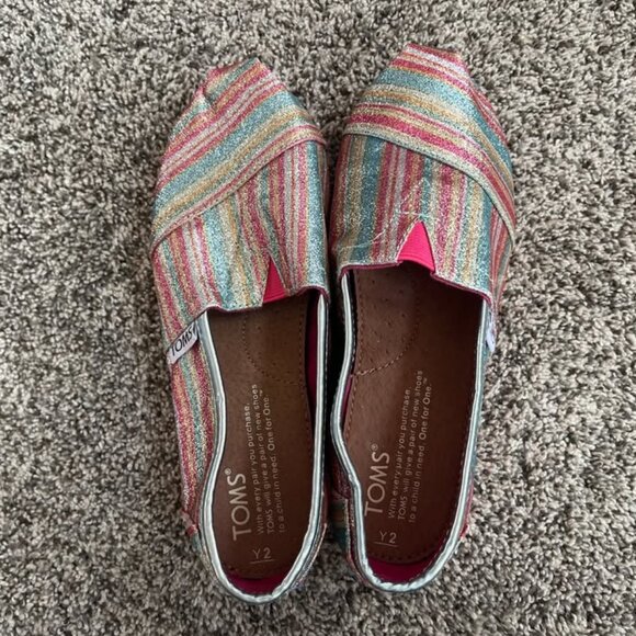 Girls TOMS Glitter Sparkle Rainbow Alpargata Shoe (Size 2) - Picture 1 of 3